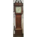 A 19th century striking eight day long case clock by Dobel of Yeovil. The square hood has a broken