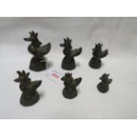 SIX CAST BRONZE GRADUATED OPIUM WEIGHTS MODELLED AS CHICKENS, TALLEST 7CM