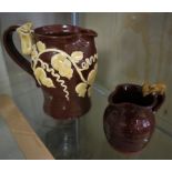 CLOVELLY POTTERY MILK JUG DECORATED WITH VINE LEAVED AND MOUSE AND SMALL CLOVELLY POTTERY JUG WITH