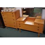 VINTAGE LIGHT WOOD AVALON FIVE DRAWER CHEST AND FOUR DRAWER DRESSING CHEST WITH MIRROR