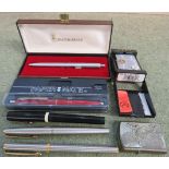 PARKER 45 FOUNTAIN PEN, ONE OTHER FOUNTAIN PEN, OTHER PENS AND ZIPPO LIGHTER, ETC