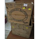 TWO VINTAGE WOODEN CRATES MARKED 'CANADIAN BUTTER'