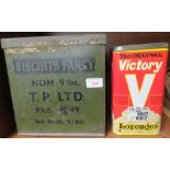 TWO VINTAGE ADVERTISING TINS - 'BISCUITS FANCY T. P. LTD' AND 'VICTORY LOZENGES'
