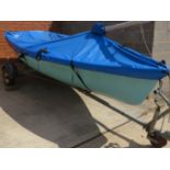 OTTER 12' FIBREGLASS SAILING DINGHY WITH TWO SETS OF SAILS, ON GALVANIZED TRAILER