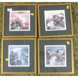 FOUR FRAMED AND GLAZED COLOURED LIMITED EDITION JAPANESE PRINTS OF BUILDINGS