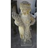 COMPOSITE STONE FIGURE OF GIRL HOLDING WHEAT SHEATHS (A/F)