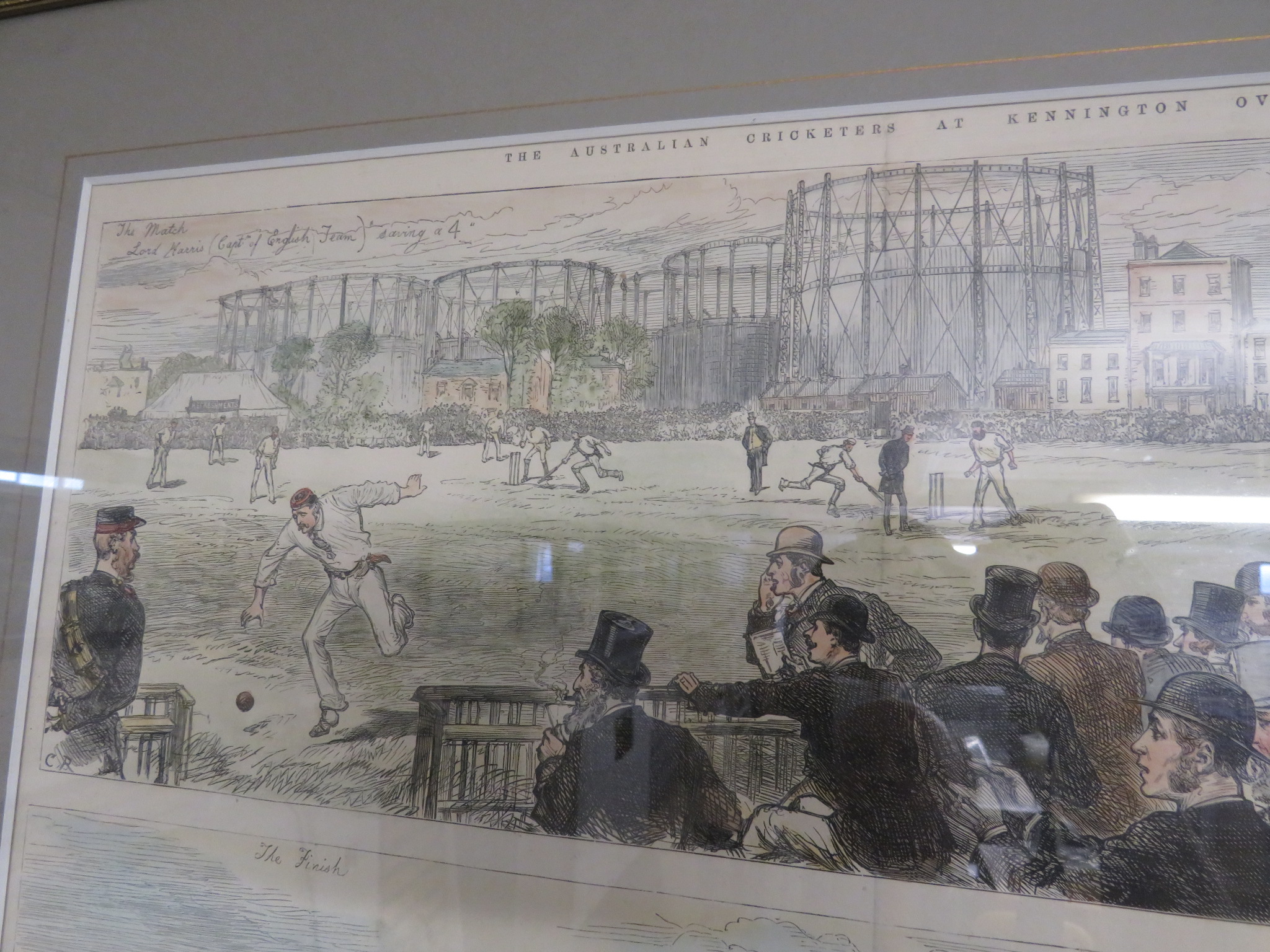 FRAMED AND GLAZED COLOURED ENGRAVING 'THE AUSTRALIAN CRICKETERS AT KENNINGTON OVAL' - Image 2 of 2