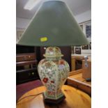 ORIENTAL STYLE CERAMIC BALUSTER TABLE LAMP WITH GREEN SHADE