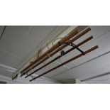 PINE AND IRON FOUR-RAIL CEILING HANGING CLOTHES AIRER