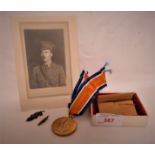 WWI VICTORY MEDAL NAMED TO MAJOR J HARGREAVES, TOGETHER WITH A PHOTOGRAPH, RIBBON, AND TWO OAK