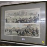 FRAMED AND GLAZED COLOURED ENGRAVING 'THE AUSTRALIAN CRICKETERS AT KENNINGTON OVAL'