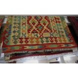 BEIGE GROUND HAND KNOTTED WOVEN FLOOR RUG IN GEOMETRIC PATTERN, 138CM X 103CM