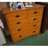 LIGHT MAHOGANY CHEST OF TWO SHORT OVER THREE LONG DRAWERS WITH METAL HANDLES