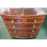 BOW-FRONTED MAHOGANY CHEST OF TWO SHORT OVER THREE LONG DRAWERS WITH INLAY AND EBONY AND BOXWOOD