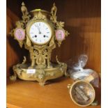 FRENCH GILT BRASS STRIKING MANTLE CLOCK WITH PORCELAIN ROUNDELS AND ENAMEL DIAL, JAPY FRERES