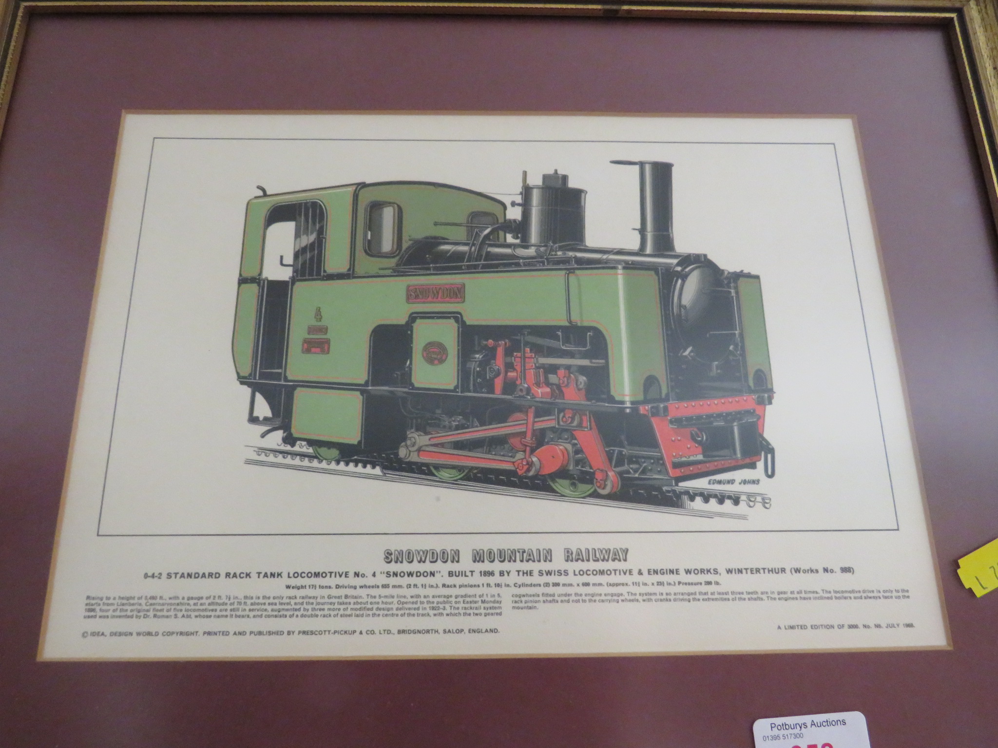 FRAMED AND MOUNTED PICTURE OF LOCOMOTIVE 'SNOWDON MOUNTAIN RAILWAY', TOGETHER WITH LIMITED EDITION - Image 2 of 3