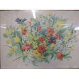 REPRODUCTION COLOUR STILL LIFE PRINT OF FLOWERS, AFTER M CONKLING, FRAME AND GLAZED