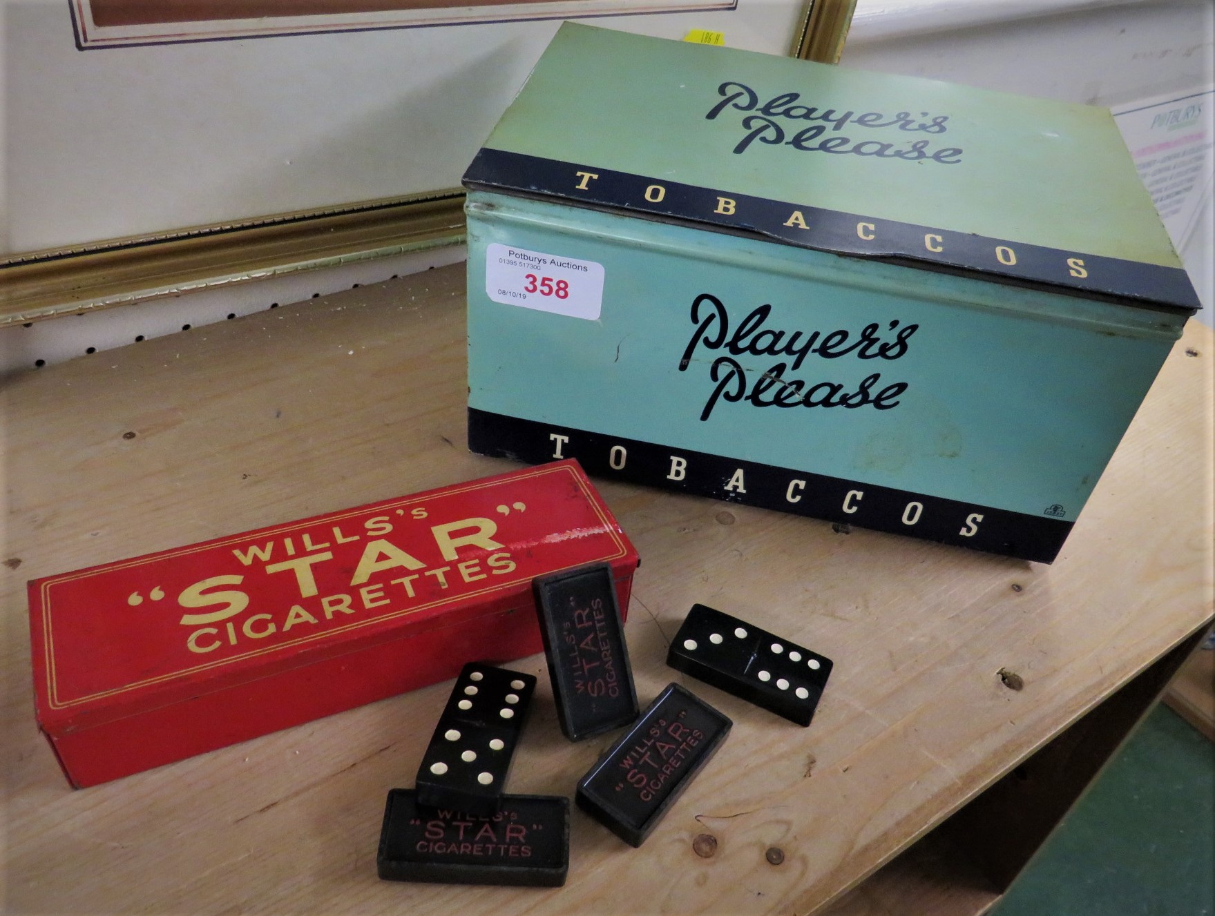 VINTAGE PLAYER'S TOBACCO TIN AND CASED SET OF WILLS'S STAR CIGARETTES DOMINOES