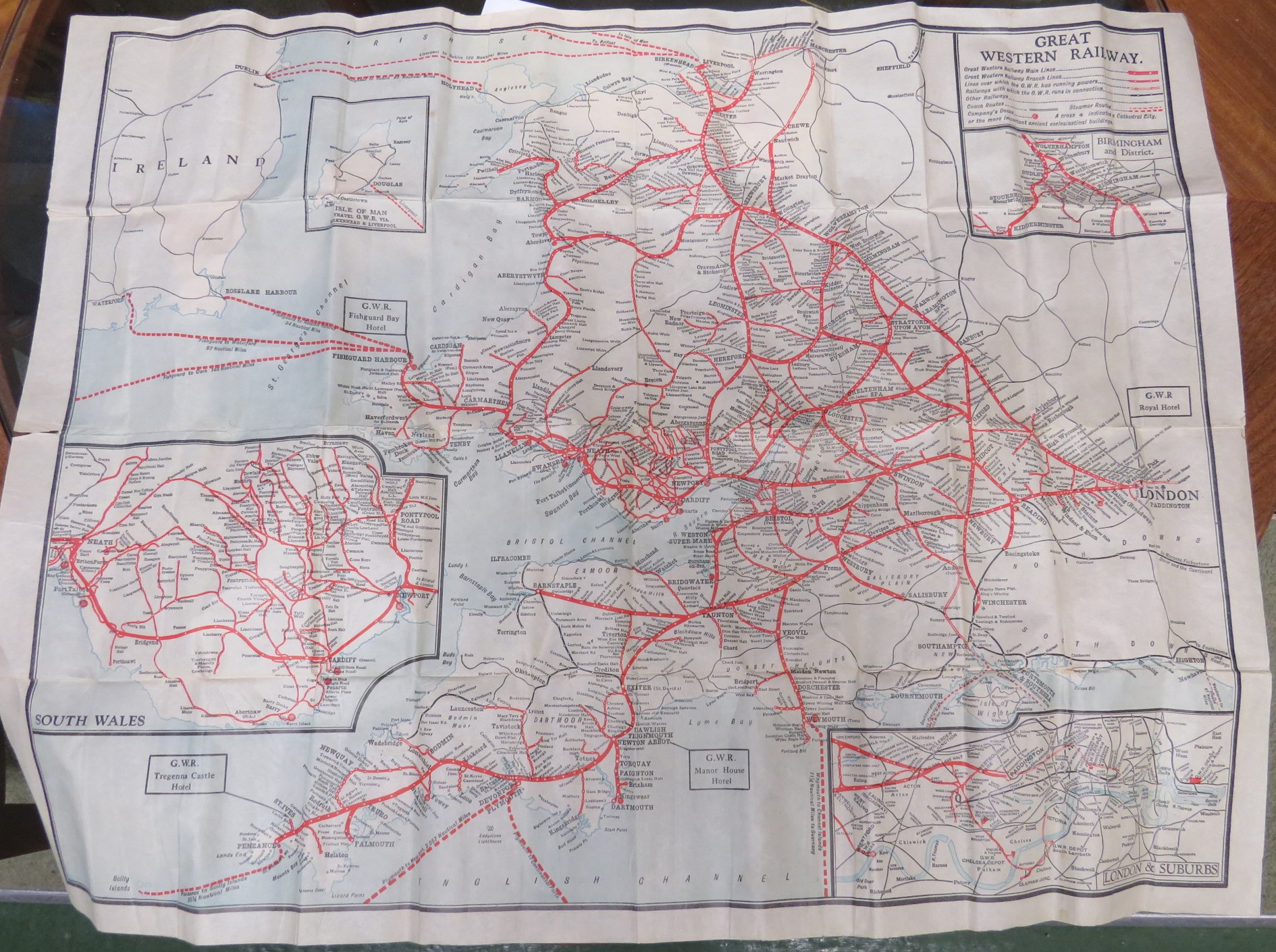 MAP OF GREAT WESTERN RAILWAY SYSTEM WITH ORIGINAL GWR WRAPPER