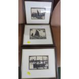 THREE C A WILKINSON WOODCUTS - FOLKESTONE BEAM TRAWLER, RAMSGATE TRAWLER AND DEAL LUGGER