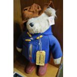 PADDINGTON BEAR SOFT TOY WITH CLOTHES, RUBBER WELLINGTONS AND PAPER TICKET (A/F) (SOLD AS A