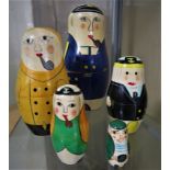 FIVE PART NESTING WOODEN DOLL PAINTED AS SAILORS