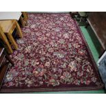 LARGE BERGUNDY GROUND FLOOR RUG WITH FOLIATE PATTERN (ABOUT 270CM X 185CM)