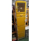 VINTAGE PAINTED NARROW KITCHEN CUPBOARD WITH GLAZED DOOR TO TOP, SINGLE DRAWER AND THREE CUPBOARDS