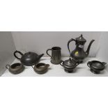 MIXED PEWTER WEAR INCLUDING TEAPOT AND COFFEE POT