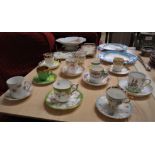 SELECTION OF DECORATIVE CHINA COFFEE CUPS AND SAUCERS TOGETHER WITH OTHER FLORAL DECORATED CHINA