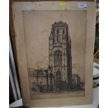 MOUNTED ETCHING OF TOWER, SIGNED IN PENCIL E. SHARLAND