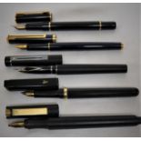 PLATIGNUM FOUNTAIN PEN, MESSENGER FOUNTAIN PEN, WATERMANS FOUNTAIN PEN AND TWO OTHER PENS