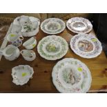 SET OF FOUR ROYAL DOULTON BRAMBLY HEDGE SEASON PLATES, COALPORT SEGMENTED DISH, JUG AND SUGAR BOWL