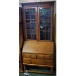 LATE 19TH TO EARLY 20TH CENTURY OAK BUREAU BOOKCASE (KEY IN OFFICE)