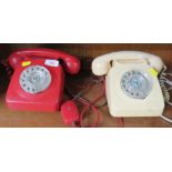 RED DIALLER TELEPHONE MARKED GNA72/1 AND A CREAM DIALLER TELEPHONE MARKED DFM84/2