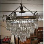 FOUR TIER PENDANT GLASS BRASS CEILING LIGHT FITTING