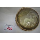 EDWARDIAN DOMED GLASS PAPERWEIGHT TRIMMED WITH LACE AND SET WITH A PHOTOGRAPH OF WOMAN HAVING