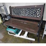 BLACK PAINTED CAST METAL GARDEN BENCH WITH WOODEN SLATS