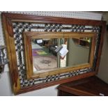 RECTANGULAR WALL MIRROR IN HARDWOOD FRAME WITH WROUGHT METAL GRILL