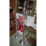 LARGE FLOOR STANDING POLISHED METAL FIVE BRANCH CANDLE STAND