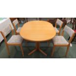 Danish design dining table and chairs - A Laurits M Larsen Danish light wood D-end extending