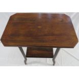 Victorian rosewood two-tier side table, the top with canted corners, boxwood stringing and inlaid