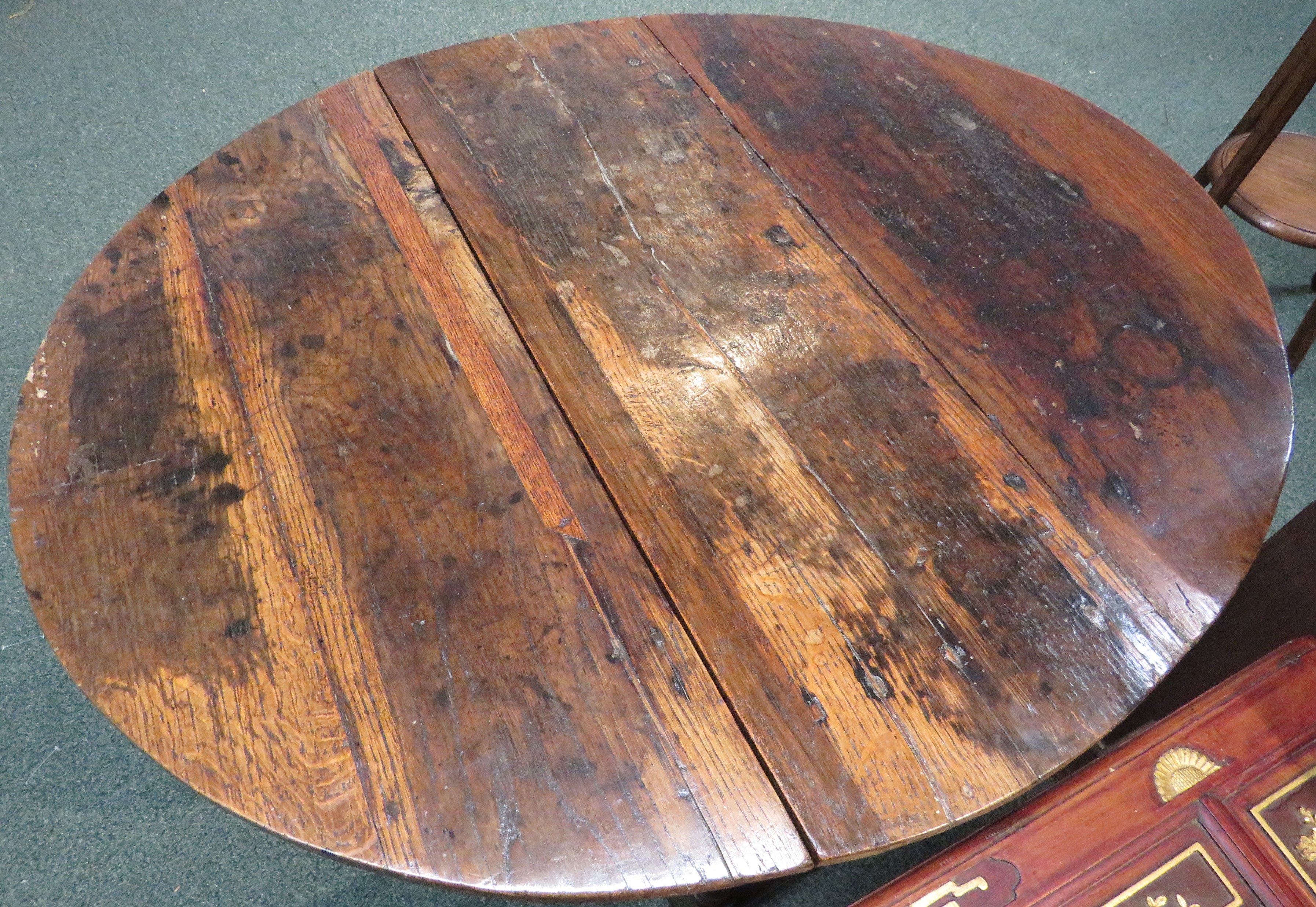 Early 19th century oak oval gate-leg side table, dowel joins, dimensions extended height 69cm, width - Image 2 of 3