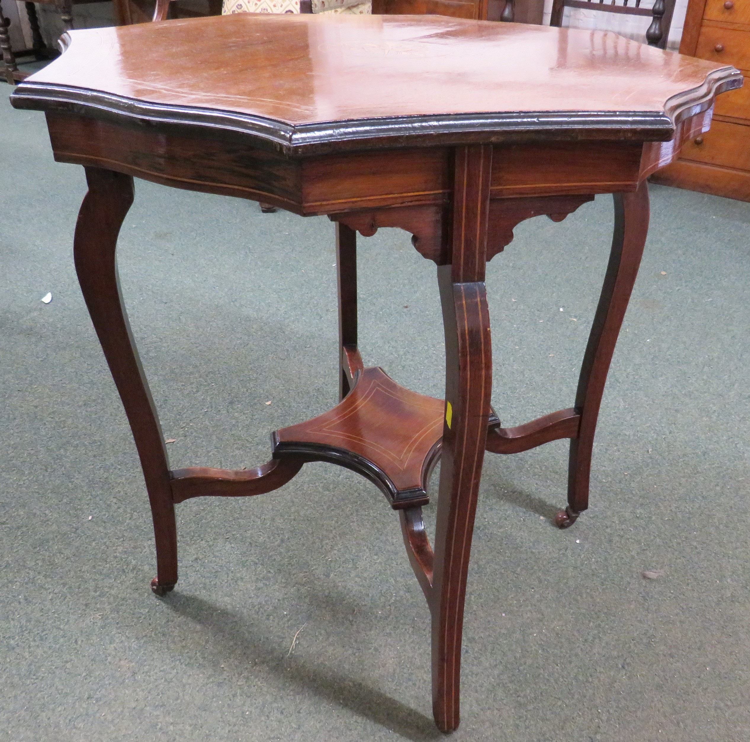 Late Victorian octagonal inlaid side table with boxwood stringing, the shaped top with inlaid - Image 3 of 5