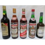 Martini Rosso 14.7% 75cl (one bottle); Cinzano Rose 17% (two bottles); Harveys Club Amontillado