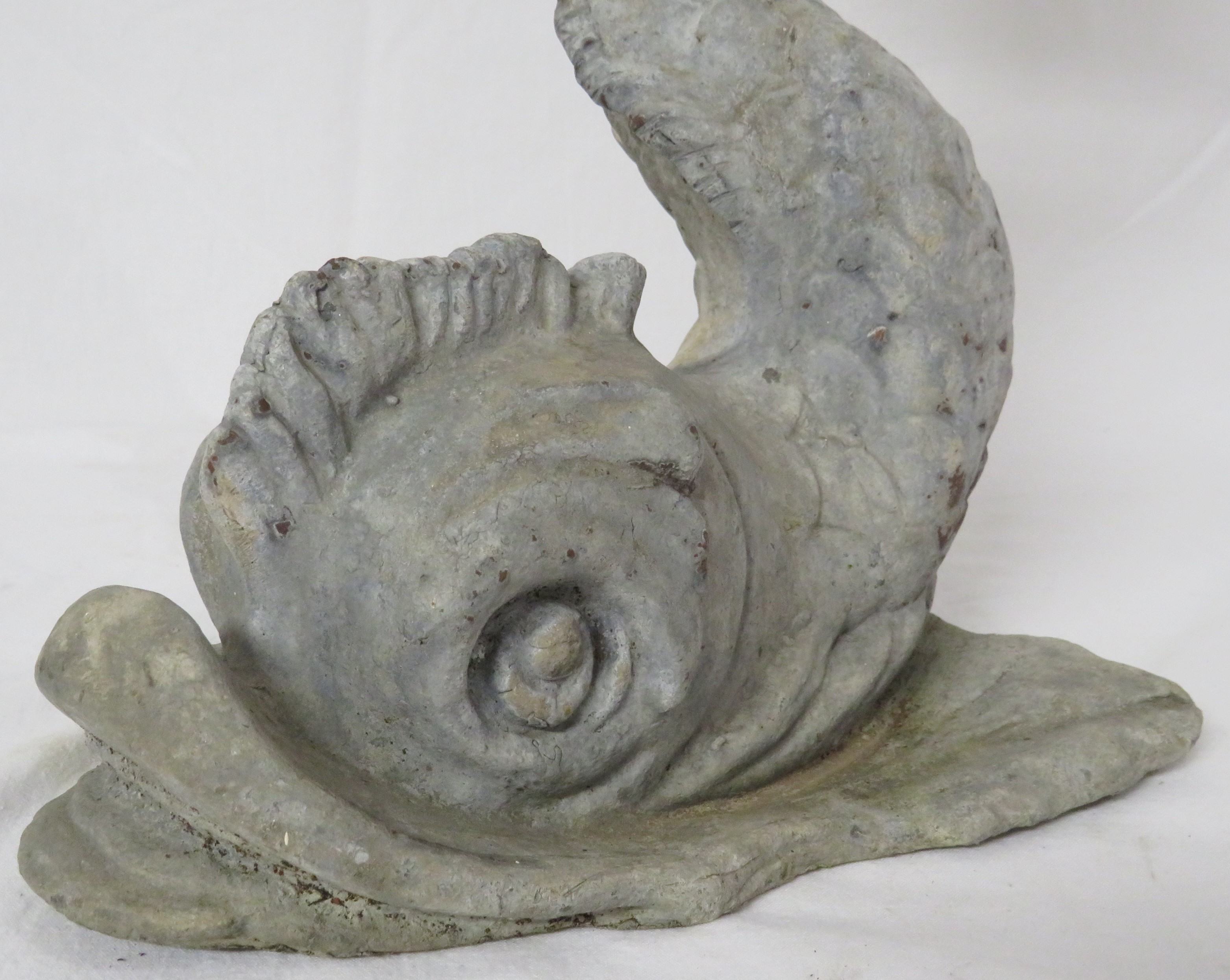 Cast lead garden ornament modelled as a scaled fish or dolphin with raised tail, height 34.5cm - Image 2 of 5