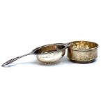 Adie Bros silver tea strainer and stand, the strainer pierced with circles and stars, pierced