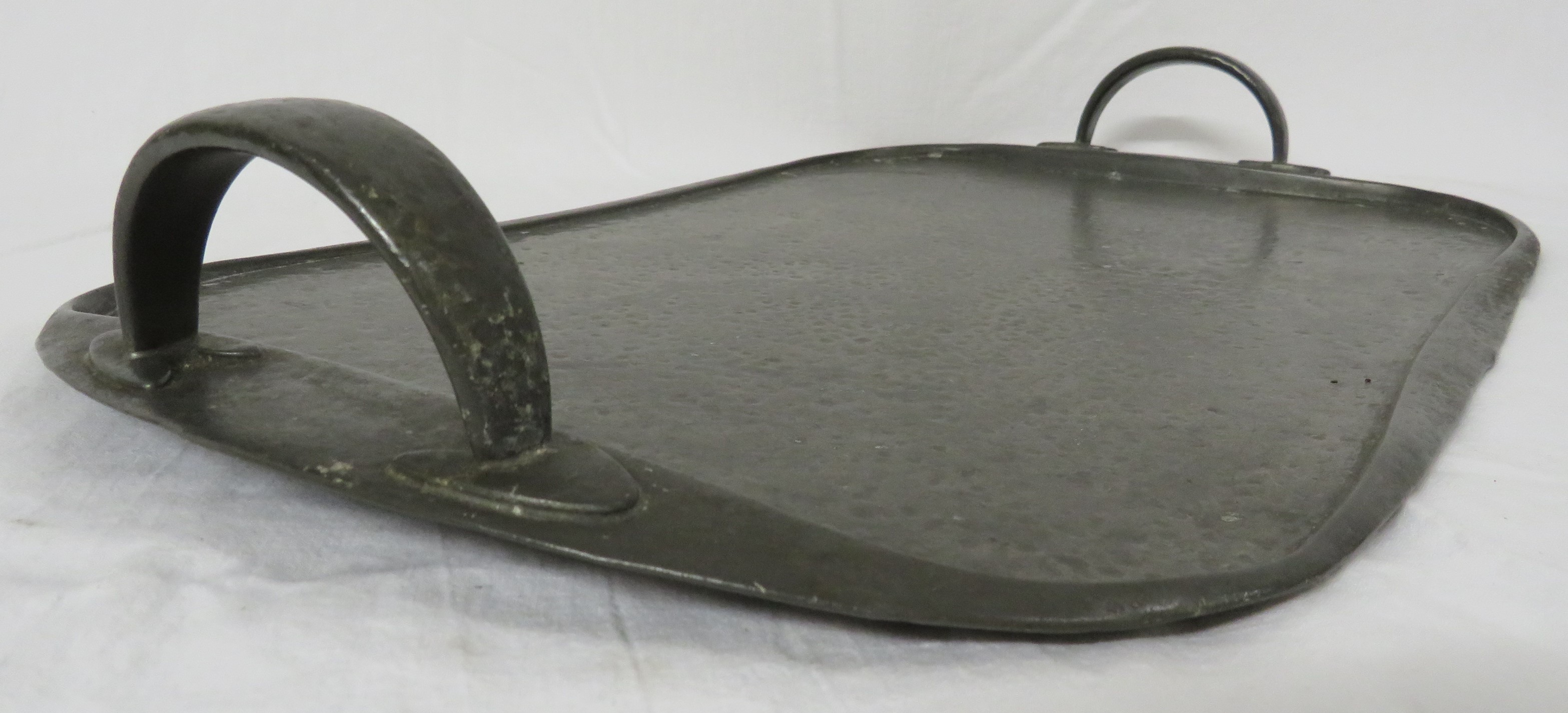 Arts and Crafts pewter serving tray, oblong with planished surface and two raised handles, 47.5cm - Image 3 of 5