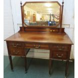 Late 19th century dressing table with five drawers, banded mahogany with ebony stringing, brass