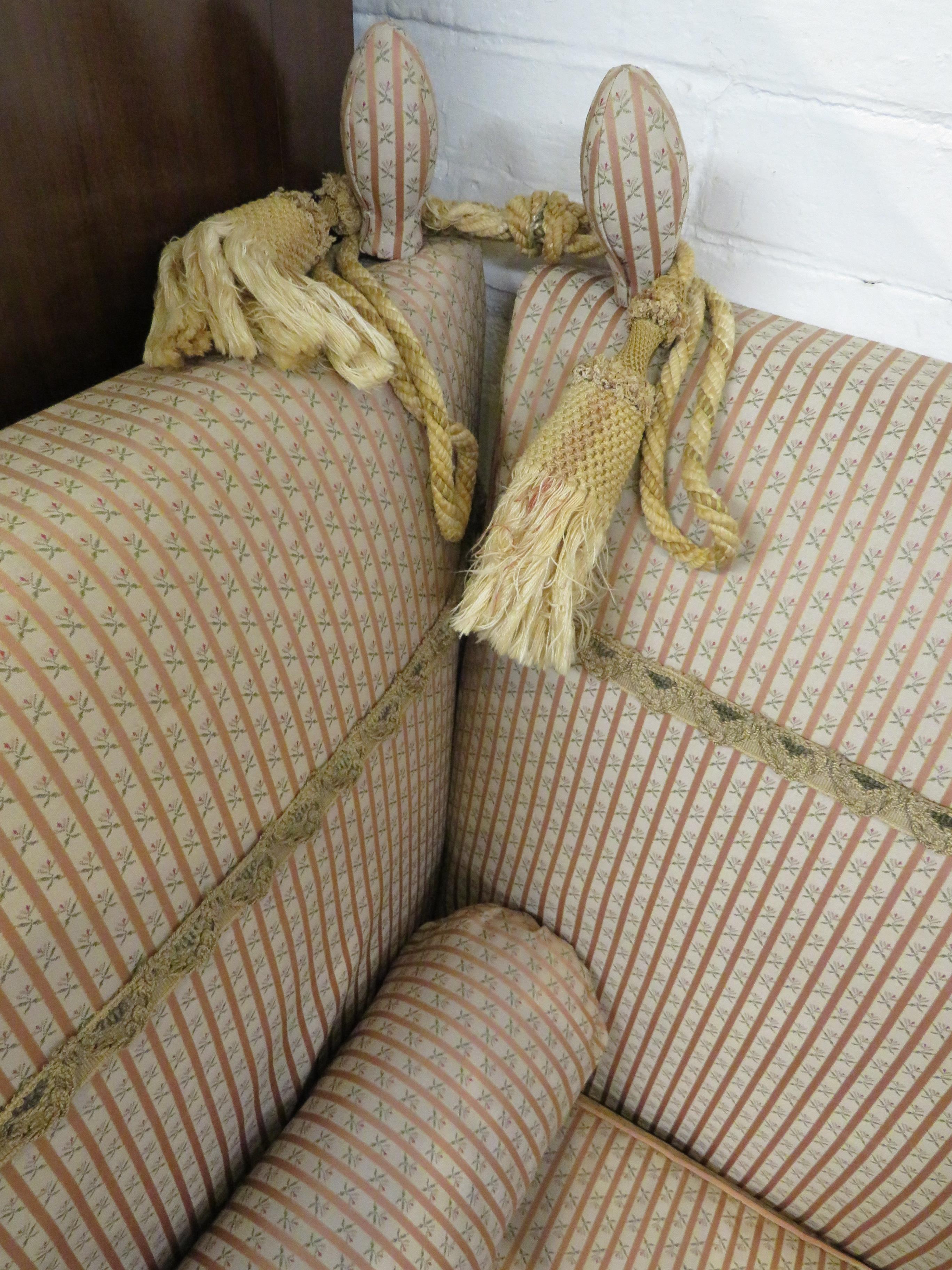 A drop-end Knoll sofa re-upholstered in pink and cream narrowly striped fabric with florets, - Image 3 of 5